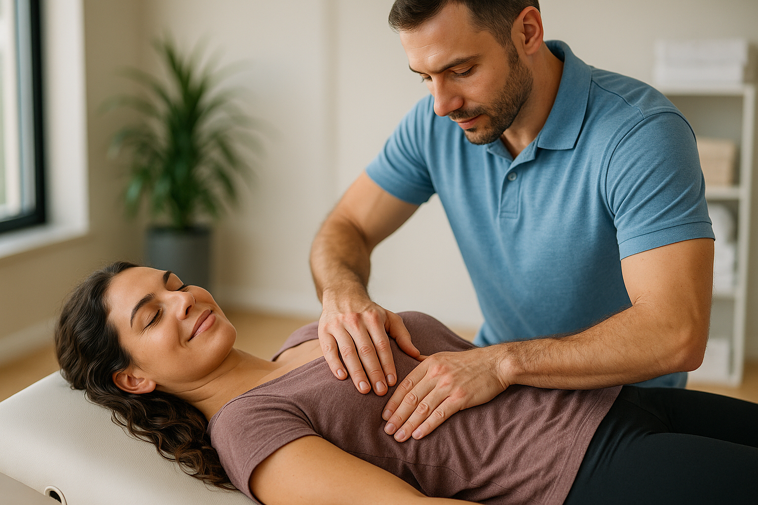 Physio Cure Dubai clinic therapist performing Myofascial Release Therapy for Pain Relief on a relaxed female patient lying on a treatment table
