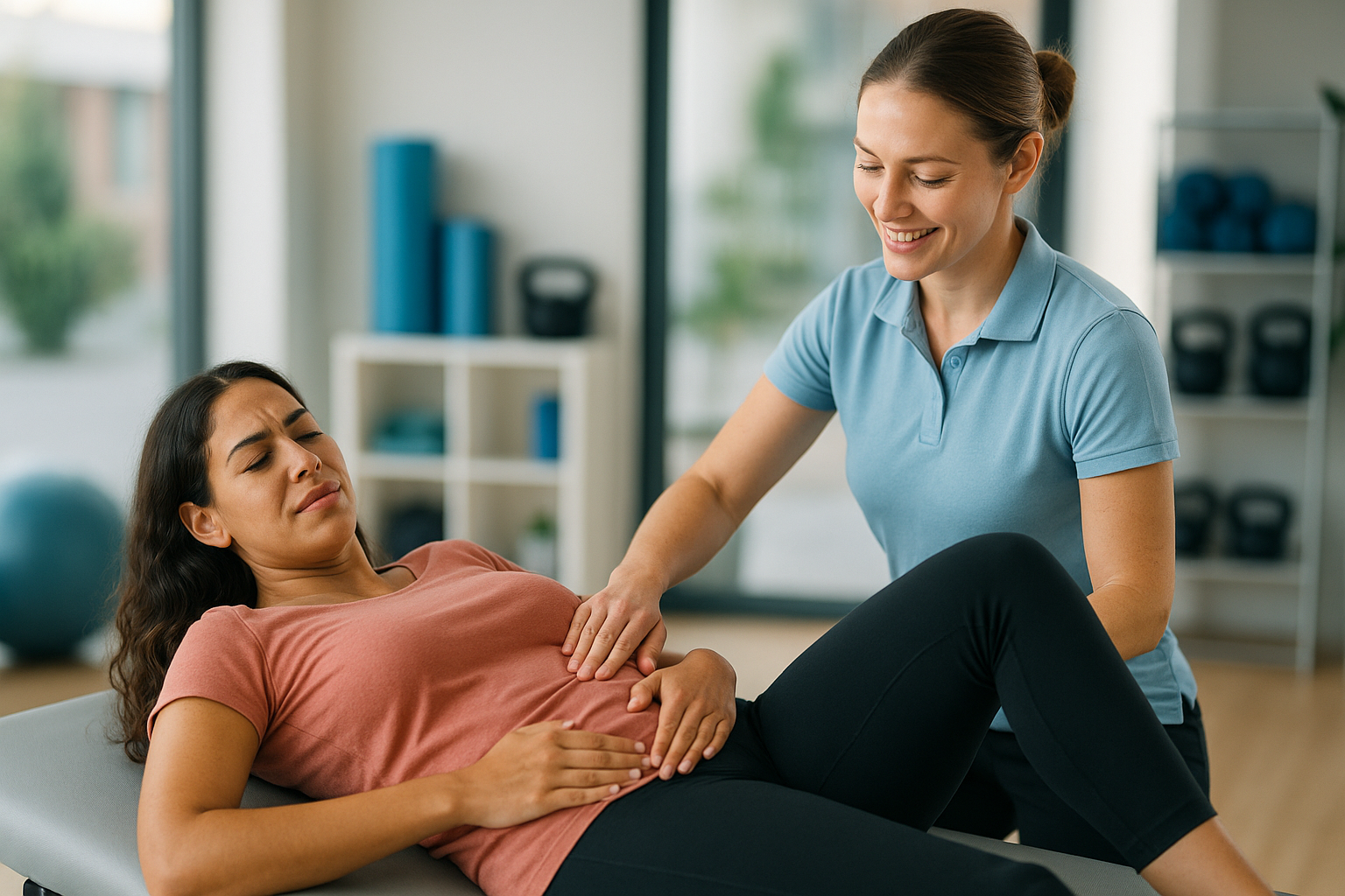Physio Cure Dubai clinic therapist performing targeted abdominal treatment on female patient during Physiotherapy for Endometriosis Pain session